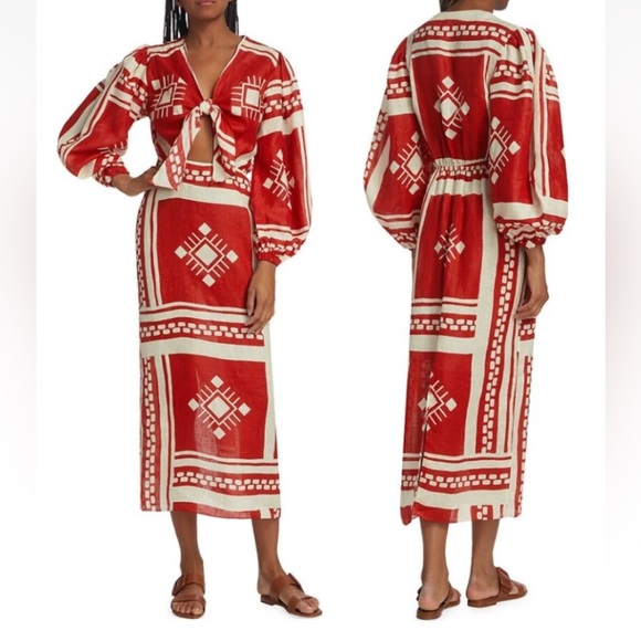 Caroline Constas Dresses & Skirts - Caroline Constas Sun Goddess Tie-Up Cutout Front Linen Blend Column Dress sz XS